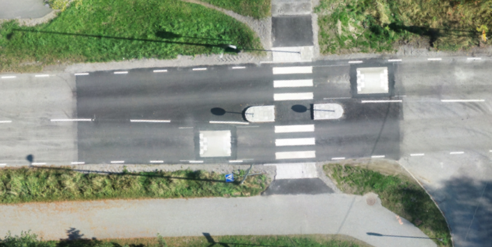 As-built survey overlay on an aerial road image