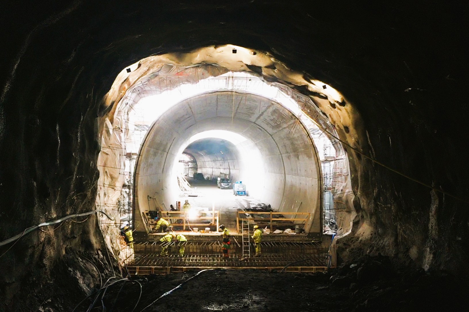 Interior of a concrete tunnel under construction