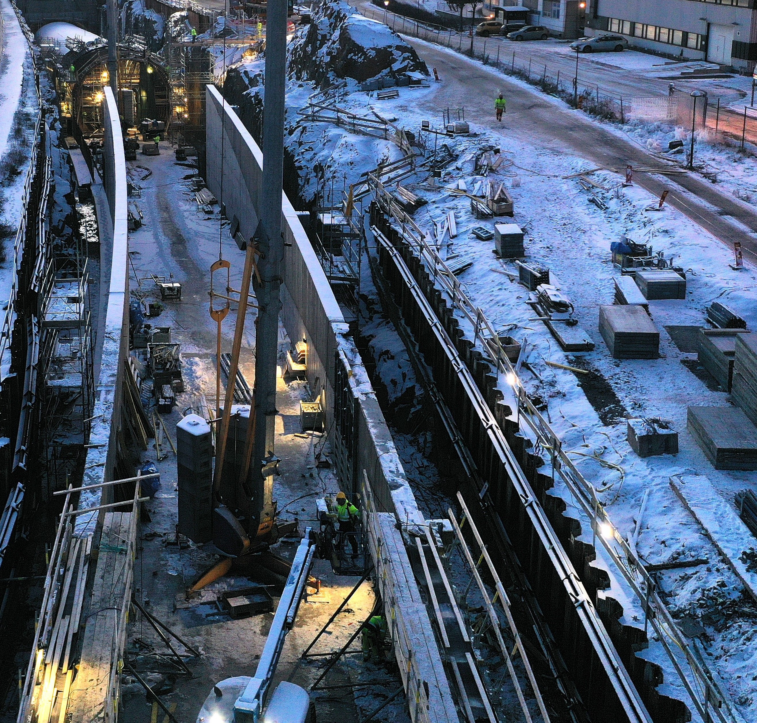 Tunnel construction site in winter