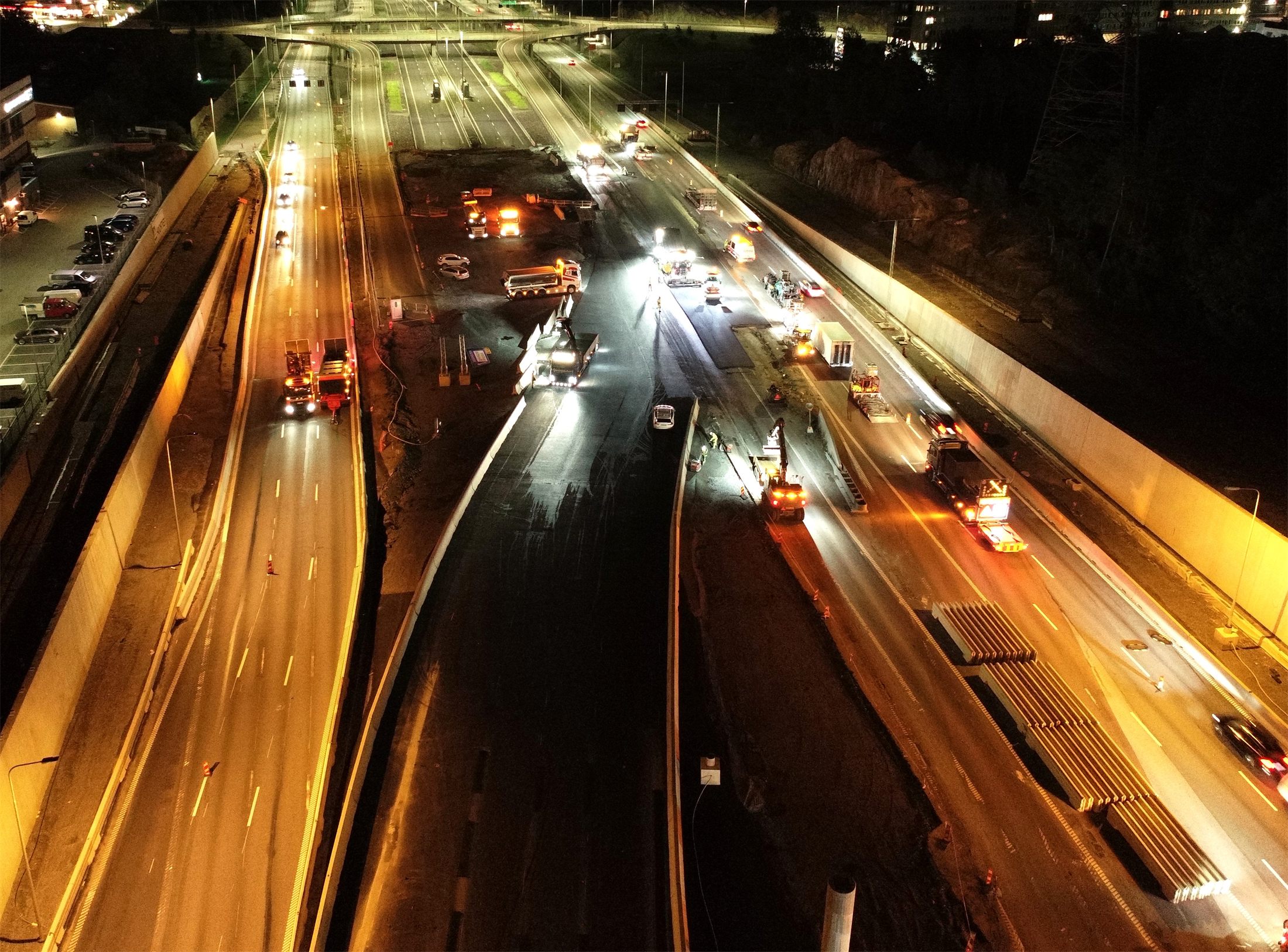 Night works with traffic diversions in place