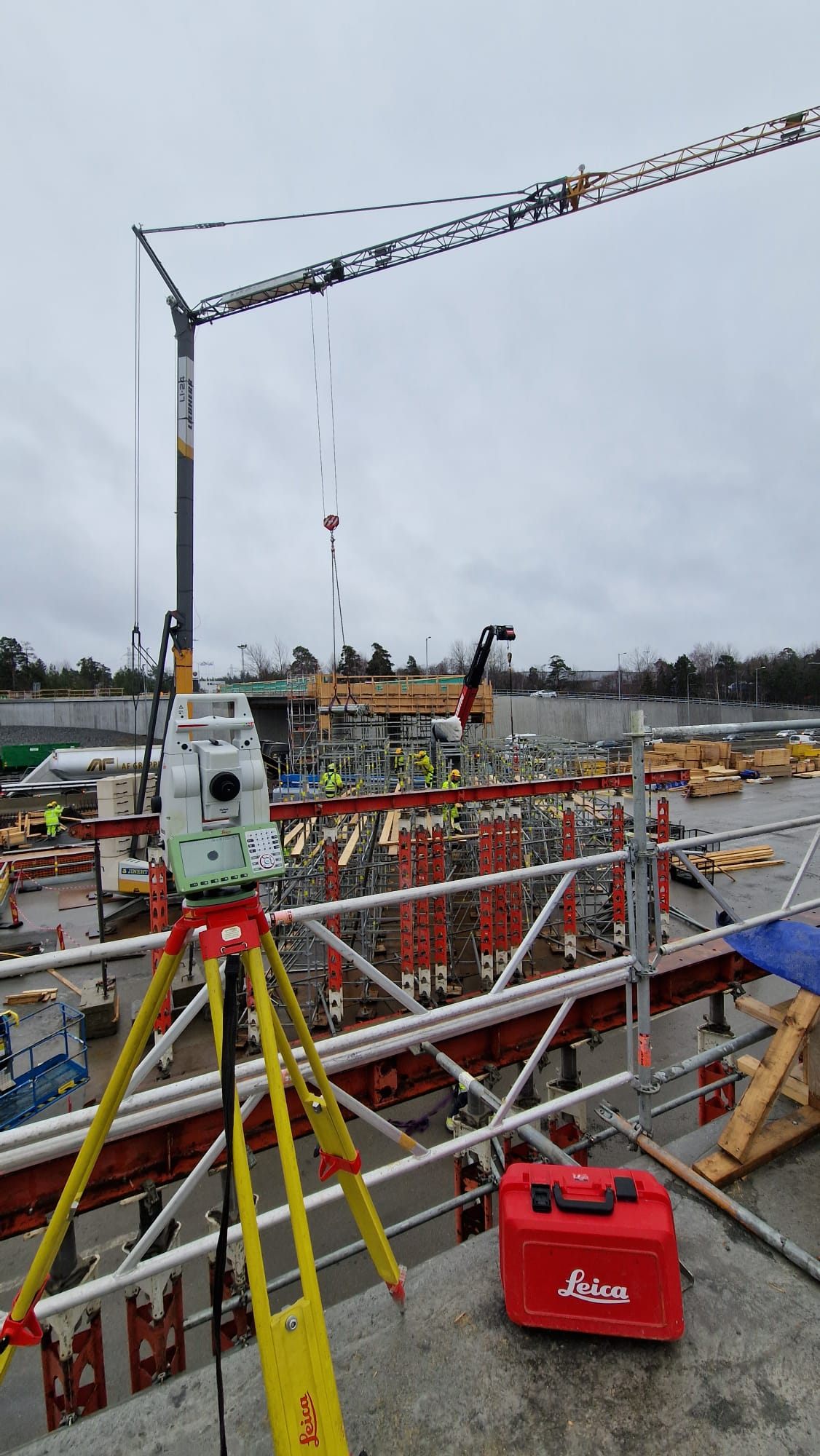 Total station set up on a bridge deck during construction